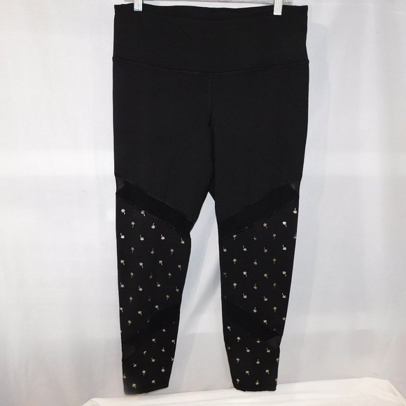 Old Navy Active Wear Womens XL Black Gold Palm Tree Crop leggings - Picture 1 of 11